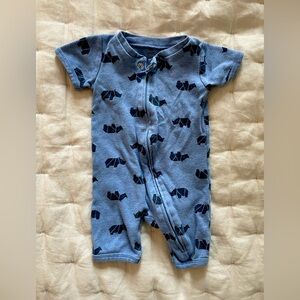 Petite Lem short sleeve zip romper, rhinos